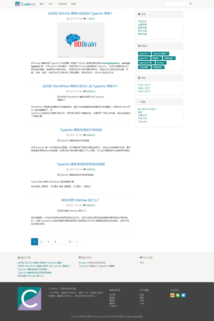 Typecho 基于 Bootstrap 的博客主题 Easylife