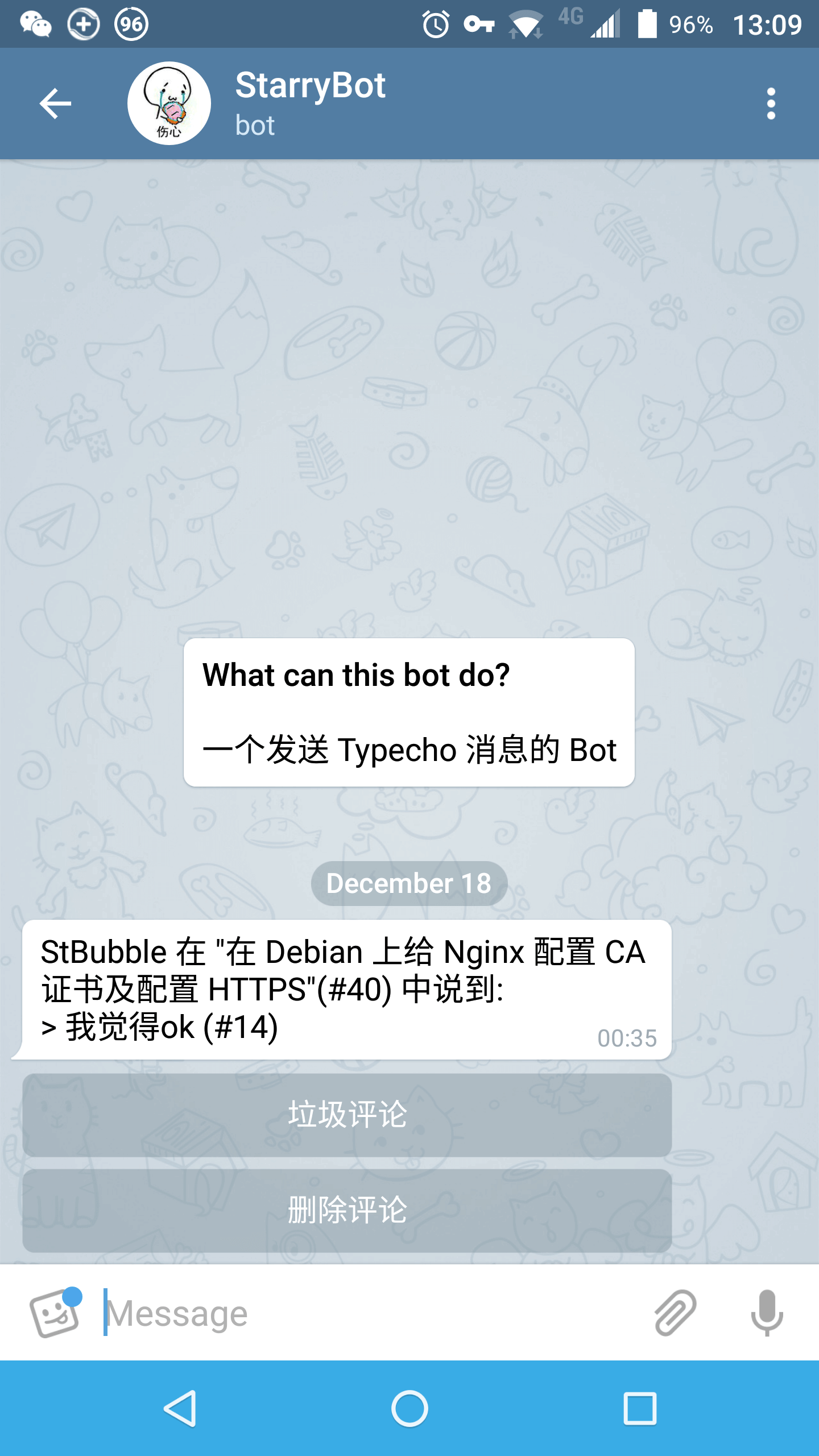 Typecho 用 Telegram 获取评论通知的配置教程