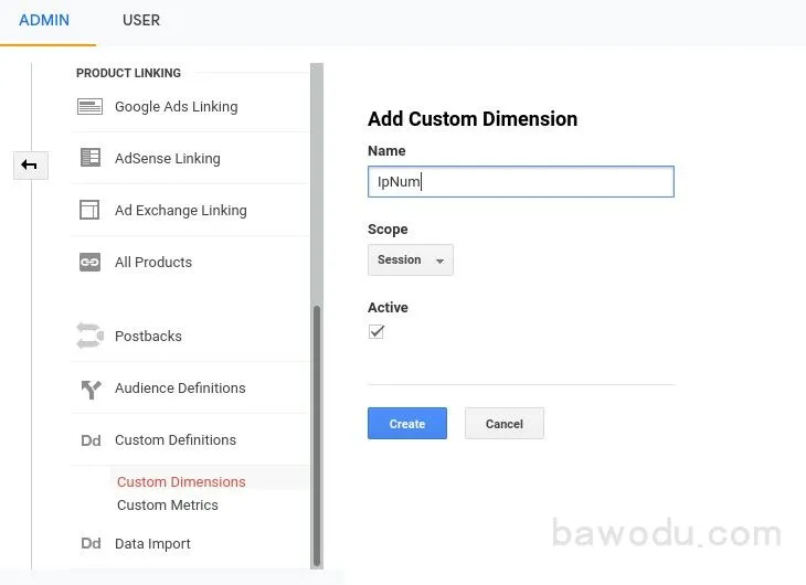 Google Analytics中新建一个自定义维度去存储ip